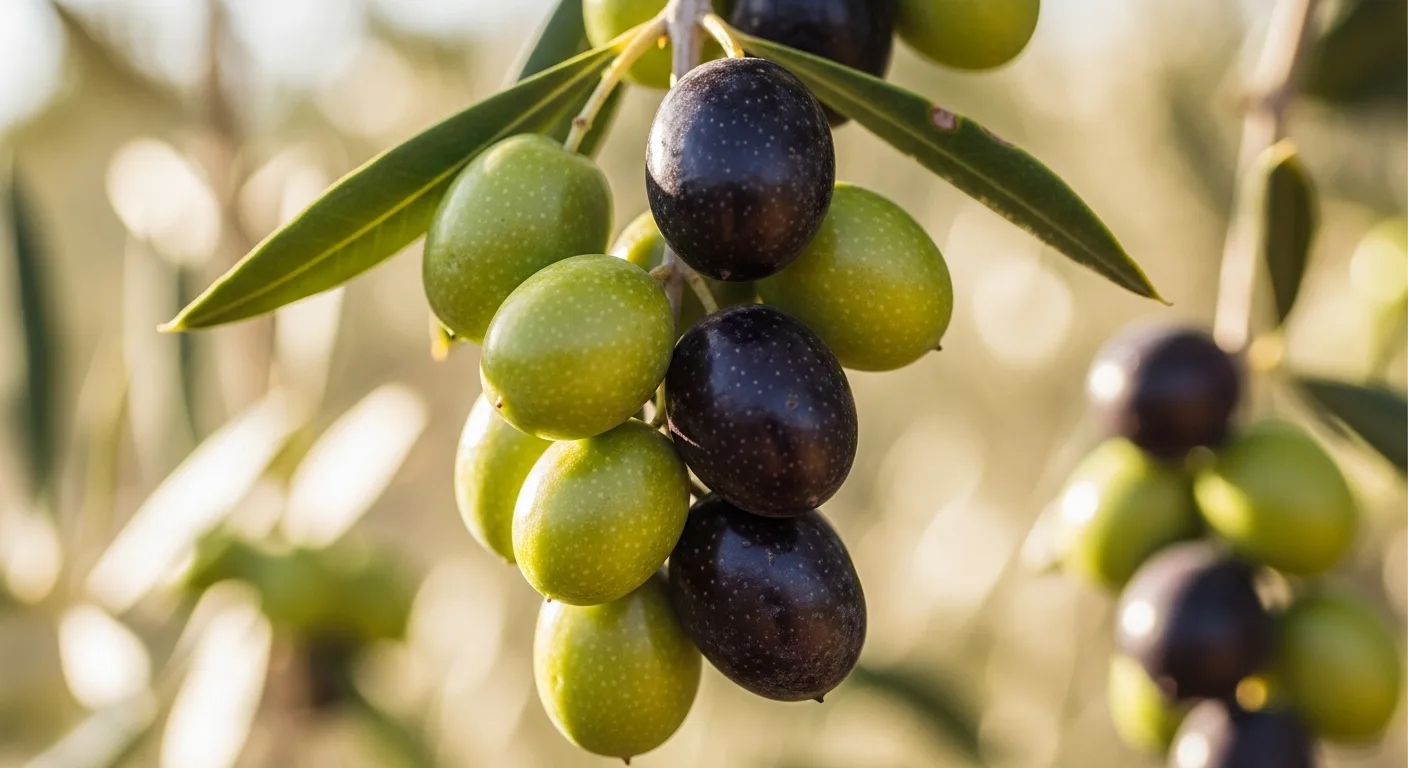 Culture de l’olivier – olives à différents stades de maturité sur l’olivier