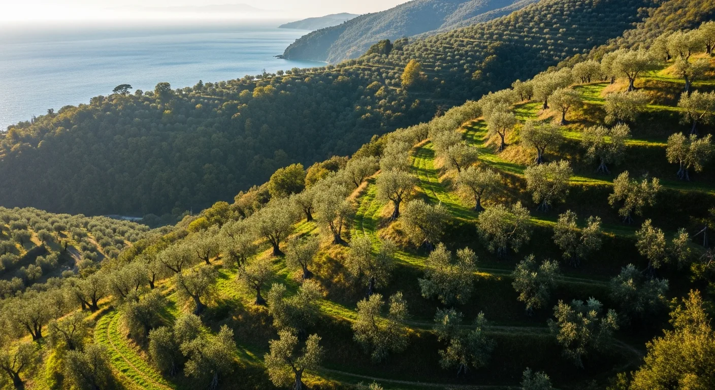 Culture de l’olivier – oliveraie traditionnelle avec de vieux arbres sur la côte ligure