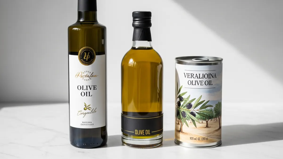 Drei verschiedene Olivenölflaschen im Vergleich – Qualitätsunterschiede erkennen