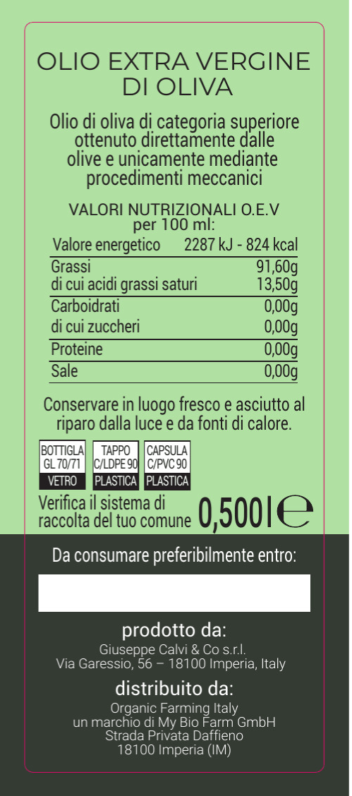 Etikett 2023 Olivo extra vergine die oliva back